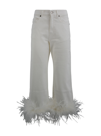 Shop P.a.r.o.s.h Pants With Feathers In Bianco