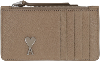 Shop Ami Alexandre Mattiussi Logo Detail Leather Card Holder In Taupe