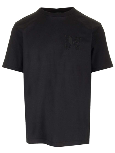Shop Palm Angels T-shirt Nera Con Monogram In Black