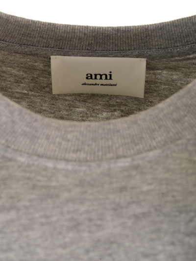 Shop Ami Alexandre Mattiussi Grey T-shirt With Mini Logo In Heather Grey