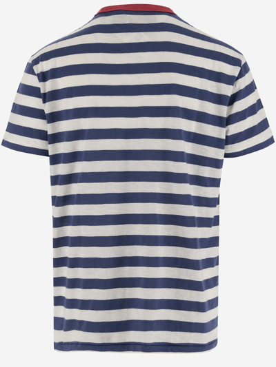 Shop Ralph Lauren Cotton T-shirt With Striped Pattern And Logo In Blue/white