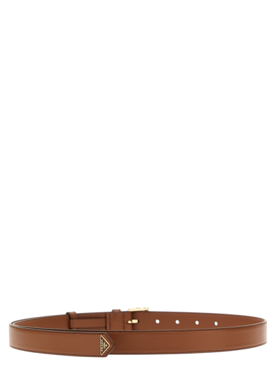 Shop Prada Logo Leather Belt In Camel