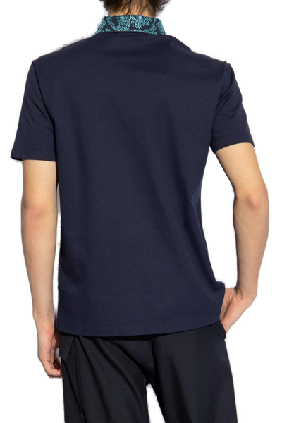 Shop Versace Glass Embellished Short-sleeved Polo Shirt In Blue