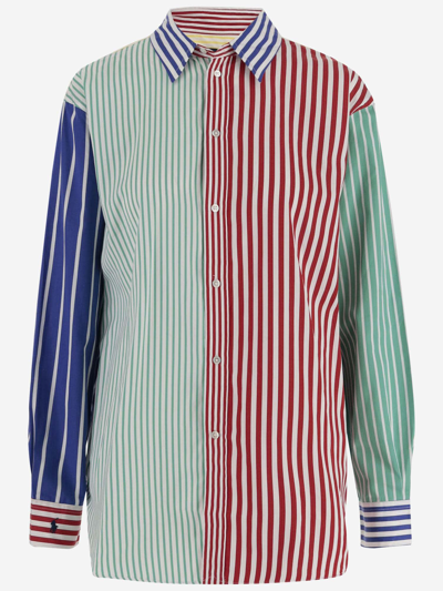 Shop Ralph Lauren Color-block Cotton Striped Shirt In Green/red