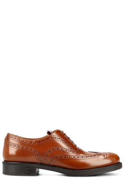 Shop Miu Miu Perforated Lace-up Shoes In Brown