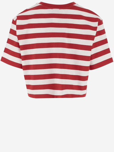 Shop Patou Cotton T-shirt With Logo Striped Pattern In Red