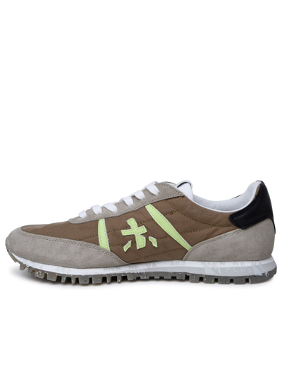 Shop Premiata Sean Brown Leather And Fabric Sneakers In Beige