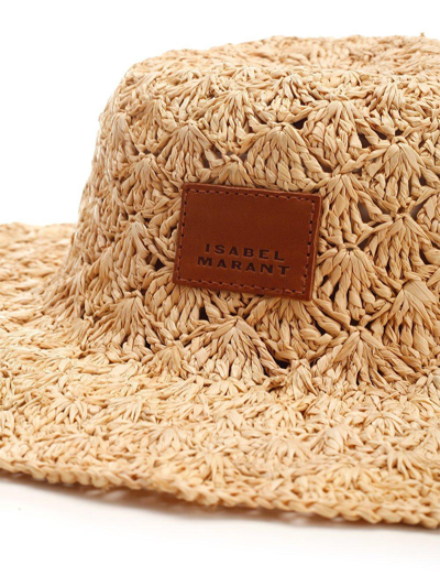 Shop Isabel Marant Logo Patch Weaved Hat In Neutrals