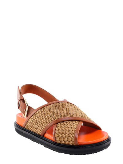 Shop Marni Woven Cross-strap Slingback Sandals In Raw Siena Dust Apricot