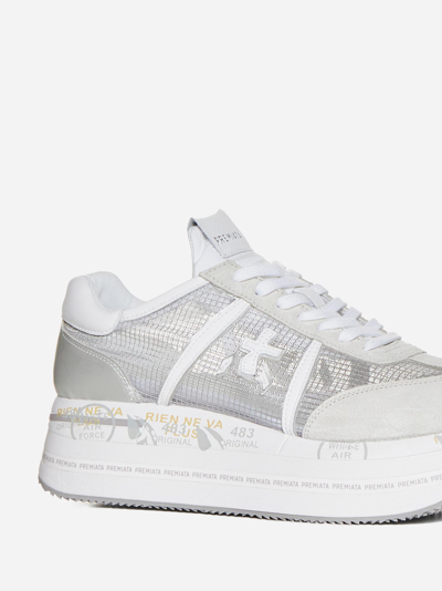 Shop Premiata Beth Leather And Mesh Sneakers In Grigio