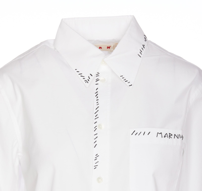 Shop Marni Round Hem Embroidered Shirt In Lily White