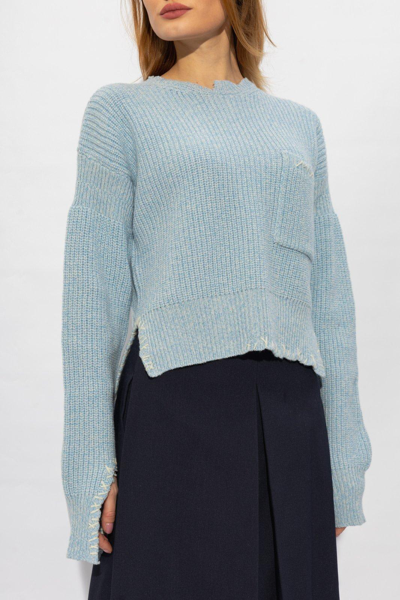 Shop Marni Exposed Stitched Side Slit Knit Sweater In Illusion Blue