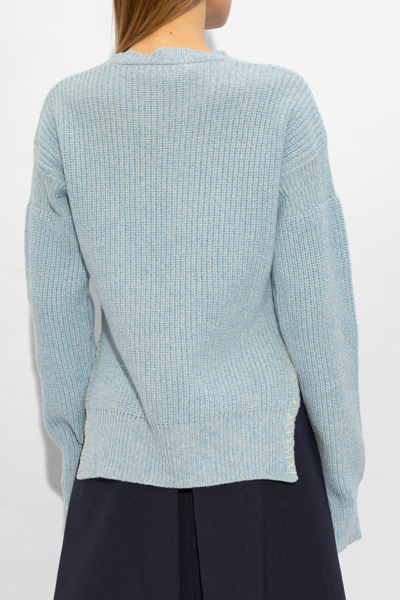 Shop Marni Exposed Stitched Side Slit Knit Sweater In Illusion Blue