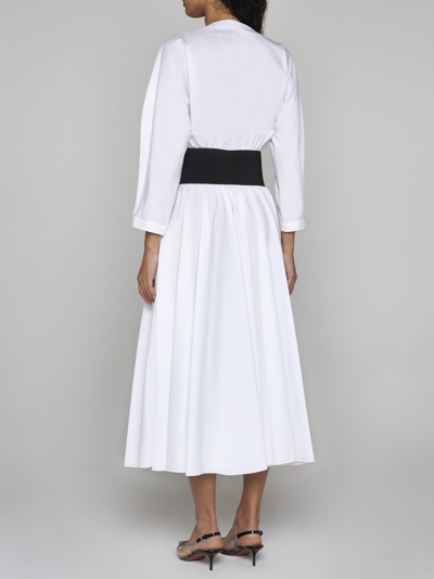 Shop Alaïa Belted Cotton Dress In White