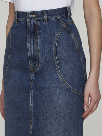 Shop Alaïa Denim Pencil Skirt In Blue