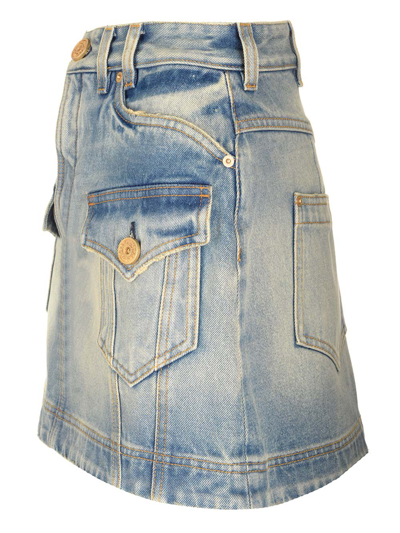Shop Balmain A-line Mini Denim Skirt In Blue