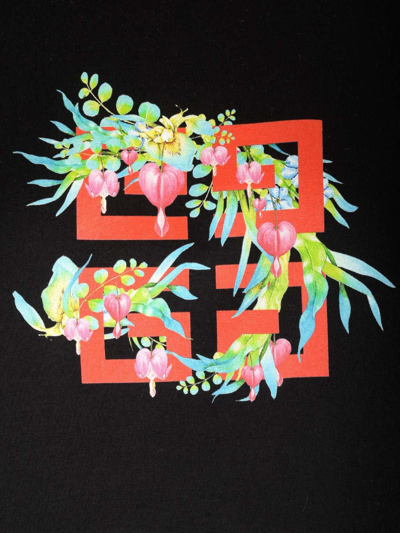 Shop Givenchy 4g Flower Printed Crewneck T-shirt In Black