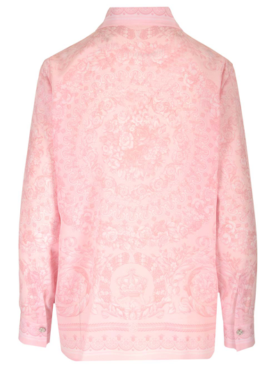 Shop Versace Pink Silk Twill Shirt In Rose