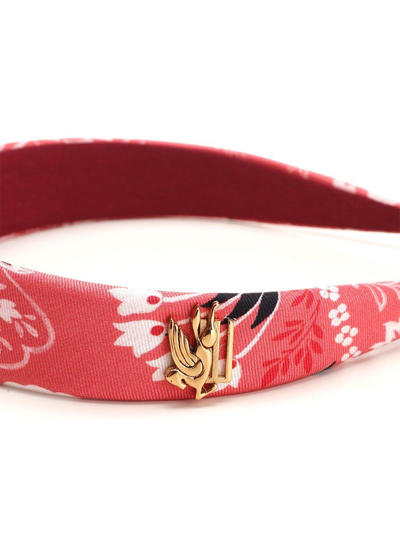 Shop Etro Pegaso Plaque Floral Printed Hairband In Red