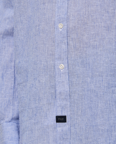 Shop Fay Washed French Neck Shirt In Blu Bianco