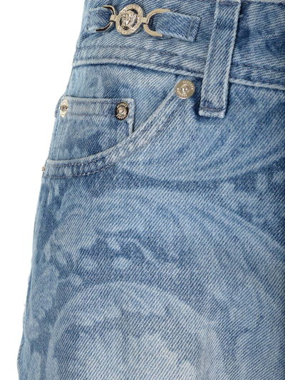 Shop Versace Slim Fit Denim Shorts In Blue