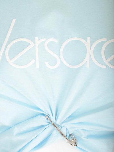 Shop Versace Safety Pin Detail Top In Light Blue