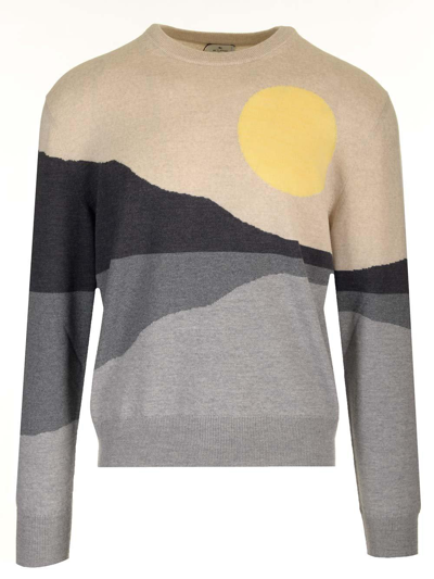 Shop Etro Sunset Pattern Knitted Jumper In Multicolor