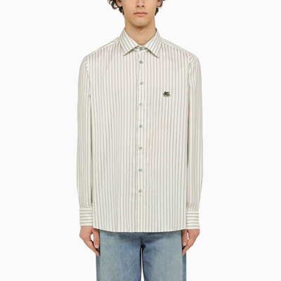 Shop Etro White\/green Striped Long Sleeved Shirt In Multicolor