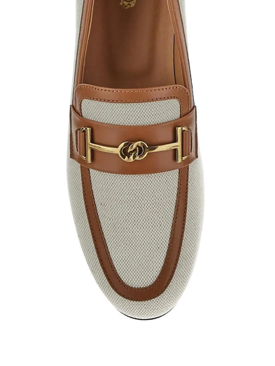 Shop Tod's Fabric And Leather Loafers In Bianco Marrone