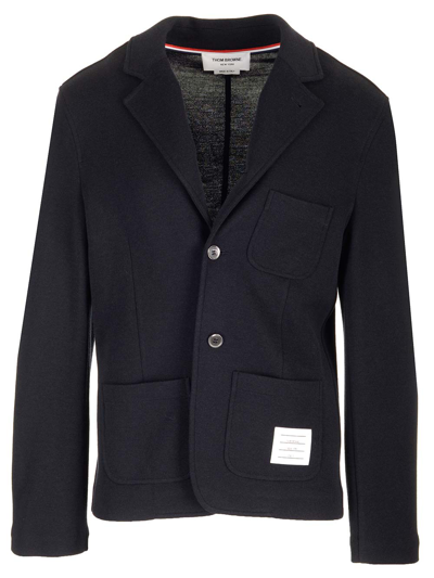 Thom Browne Logo Patch Single-breasted Blazer In Blue