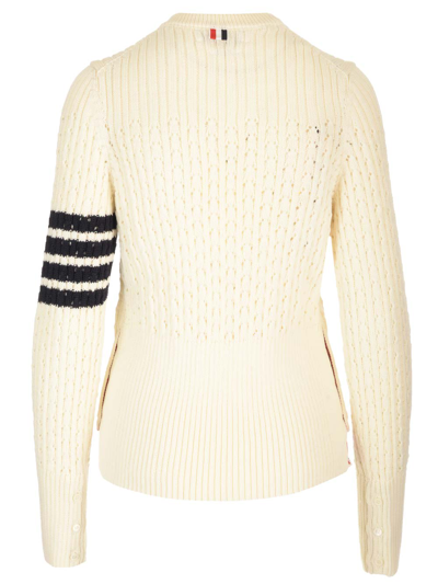 Shop Thom Browne Pointelle Wool Sweater In White