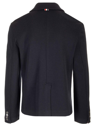Thom Browne Logo Patch Single-breasted Blazer In Blue
