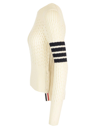 Shop Thom Browne Pointelle Wool Sweater In White