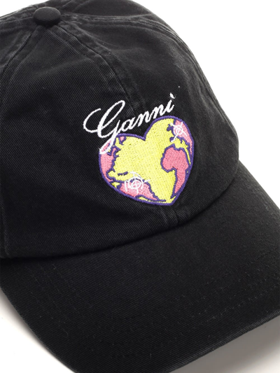 Shop Ganni Patch Baseball Hat In Black