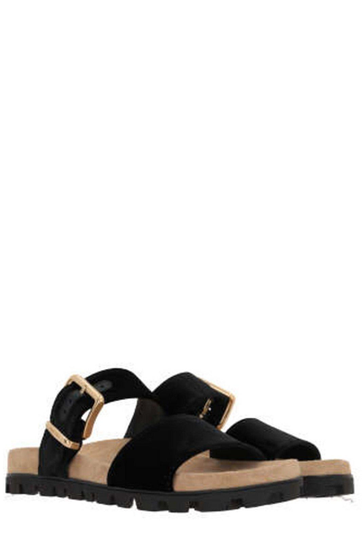 Miu Miu Suede Buckle Sandals In Nero