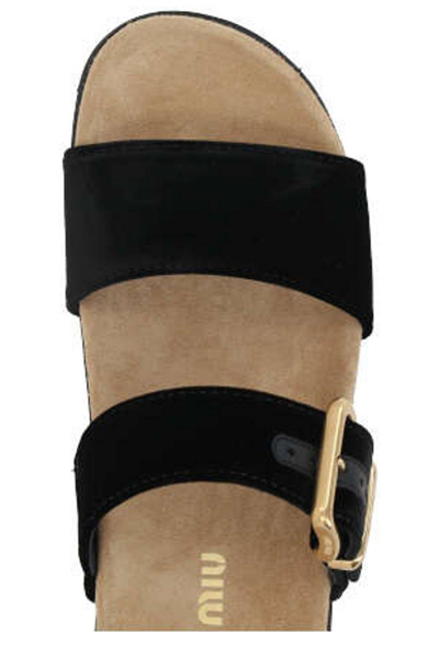 Miu Miu Suede Buckle Sandals In Nero
