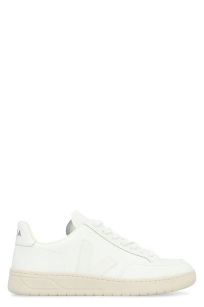 Shop Veja V-12 Leather Low-top Sneakers In Bianco