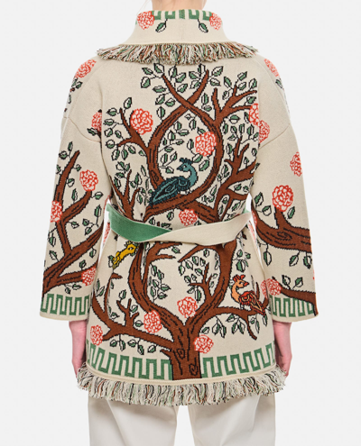 Shop Alanui Tree Of Life Cashmere Cardigan In Chalk Multicolor