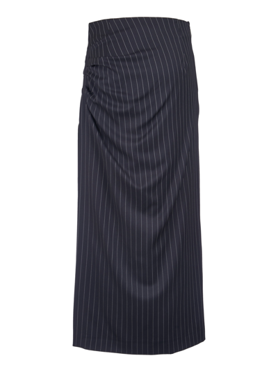 Shop Msgm Pinstripe Skirt In Blue