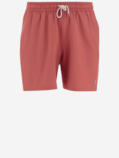 Shop Ralph Lauren Nylon Stretch Swimsuit With Logo In Nantucket Red