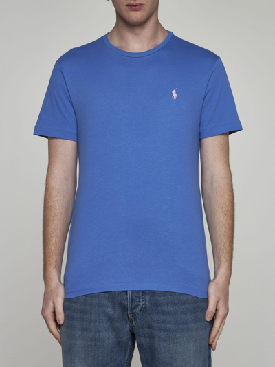 Shop Ralph Lauren Logo Cotton T-shirt In New England Blue