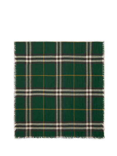 Shop Burberry Check-printed Fringed-edge Scarf In Green