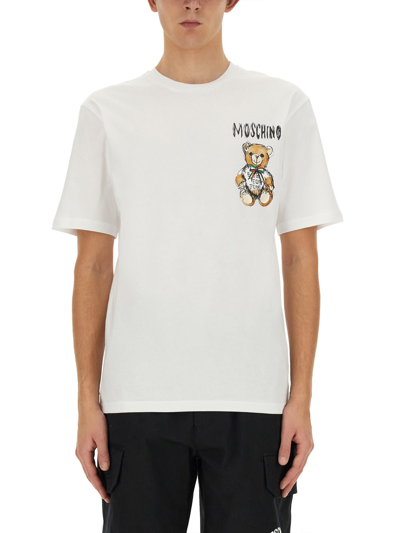 Shop Moschino Multicolor Logo T-shirt In Bianco
