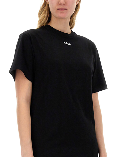Shop Msgm Logo Detail T-shirt Dress In Black