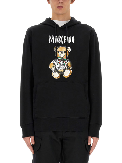 Shop Moschino Drawn Teddy Bear Sweatshirt In Nero
