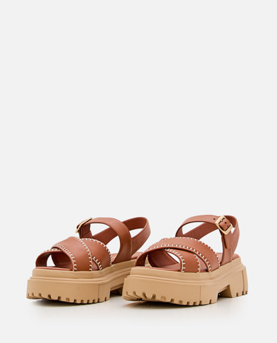 Shop Hogan H644 Leather Sandals In Cuoio Scuro
