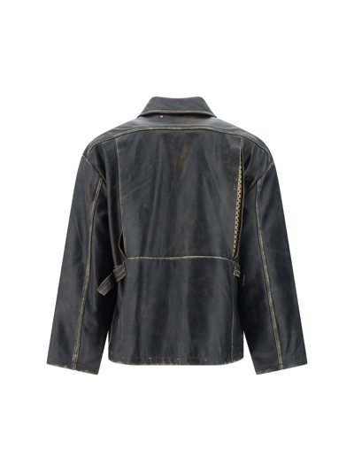 Shop Golden Goose Leather Jacket In Marrone