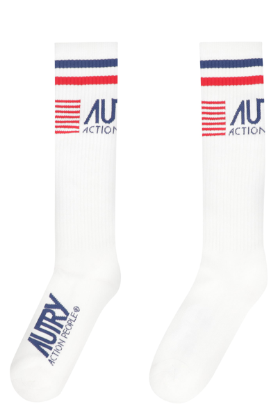 Shop Autry Logo Cotton Blend Socks In Bianco