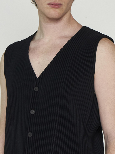 Shop Issey Miyake Pleated Fabric Vest In Black