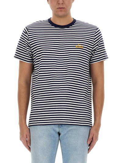 Shop Woolrich Striped T-shirt In Blue Stripe